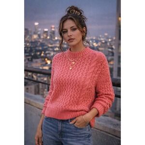 Ann Taylor 100% Cotton Blend Cable Knit Fisherman Sweater Womens L Cottage Core